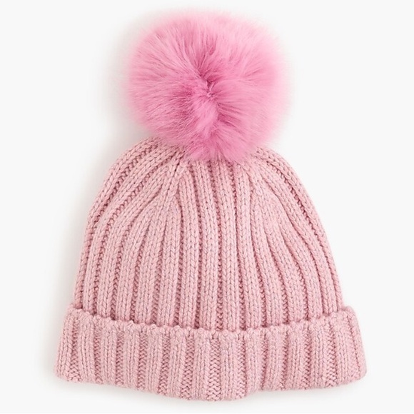J. Crew Cashmere Blend Light Pink Knit Beanie with Faux Pom-Pom